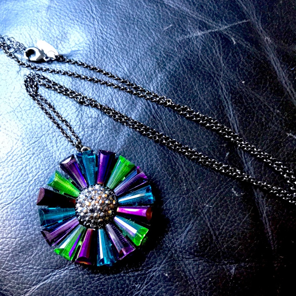 Beautiful Crystal necklace with green, blue and purple stones.